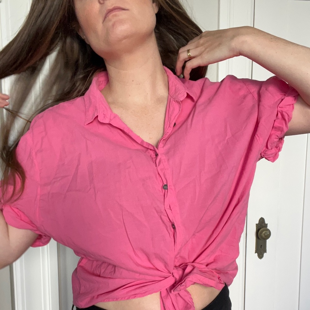 Bubble Gum Pink Button Up